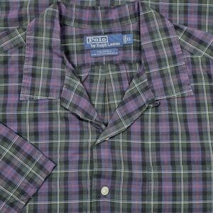 VTG Polo Ralph Lauren Caldwell Camp Shirt XL Silk Cotton Plaid Loop Collar